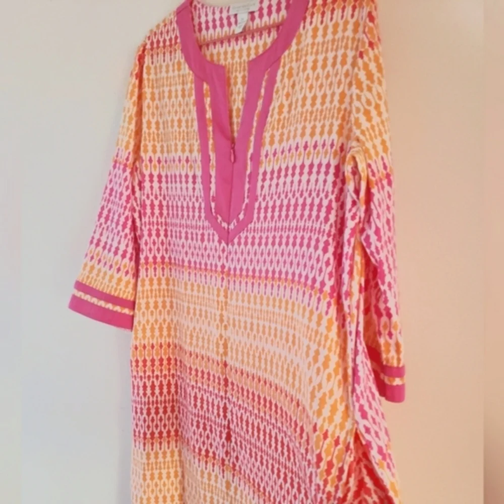 Charter Club Intimates Multicolor 3/4 Sleeve Split V-Neck 1/2 Zip Long Caftan XS - Picture 5 of 16